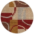 thumbnail image 2 of HomeRoots 612601 8 ft. Wheat & Burgundy Round Geometric Washable Indoor & Outdoor Area Rug, 2 of 5