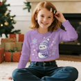 thumbnail image 3 of COEQINE Stylish Girls Crop Top Long Sleeve Crewneck Cropped Sweatshirt Comfy Sweater for Fall Winter Fashion Age 5-6 Kids Youth Teens, Snowman Snowflake Violet, 3 of 7