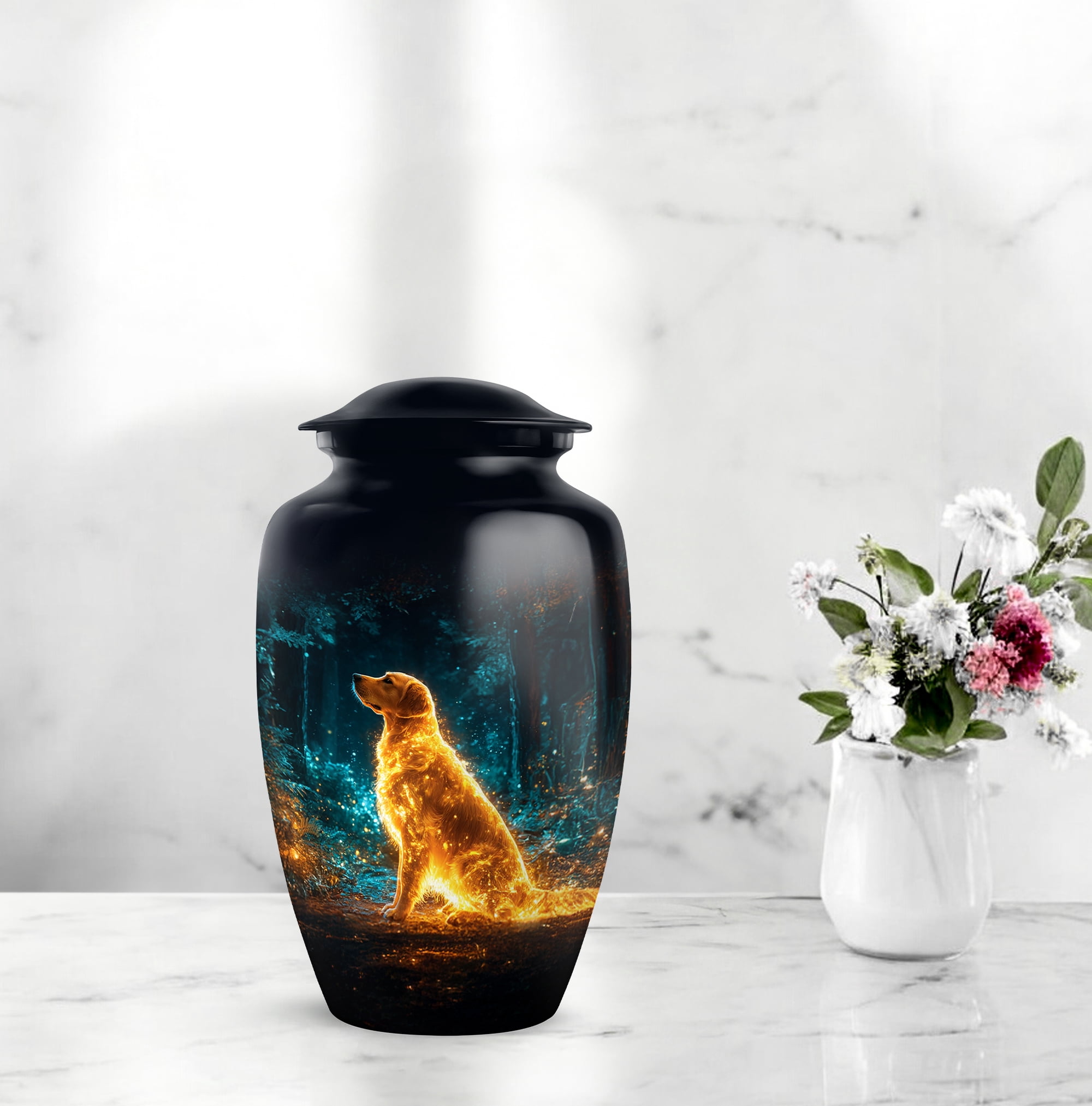 Dog Cremation Urn For Human Ashes For Mom And Dad, Funeral Urns For Ashes Adult Female, Black Cremation Urns For Adult Men, Large Decorative Urn For Male, 10 Inch