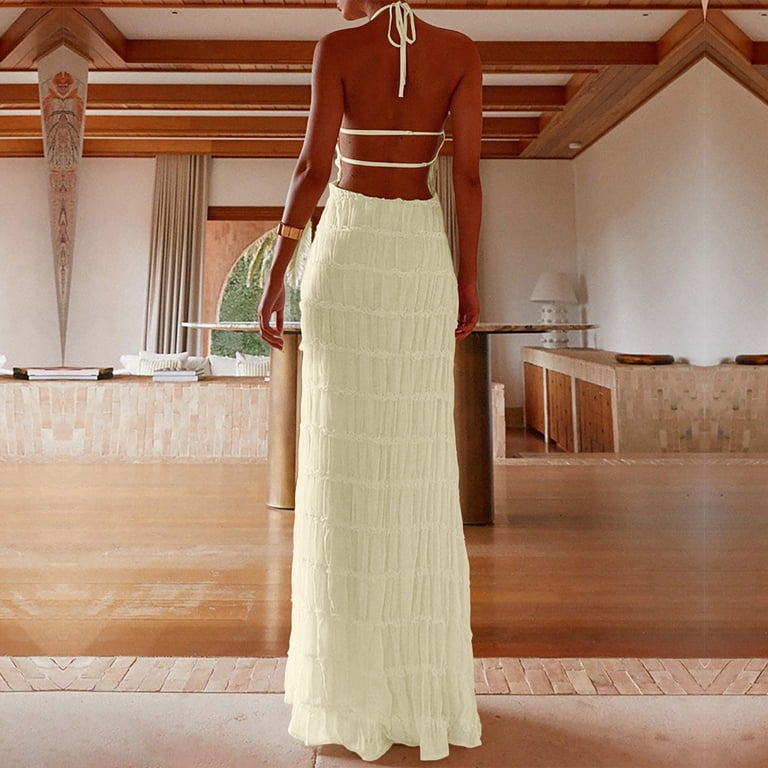 beige dress y2k Ladies Brunch Sleeveless Spaghetti Strap Dresses for Juniors Crew Neck Backless Midi Pleated Plain Fall Summer Dresses 2026 Clothing Fashion M Best Dressed Miu Miu Embroidered Gingham Size:L 16 - 16 ½ Stay cool