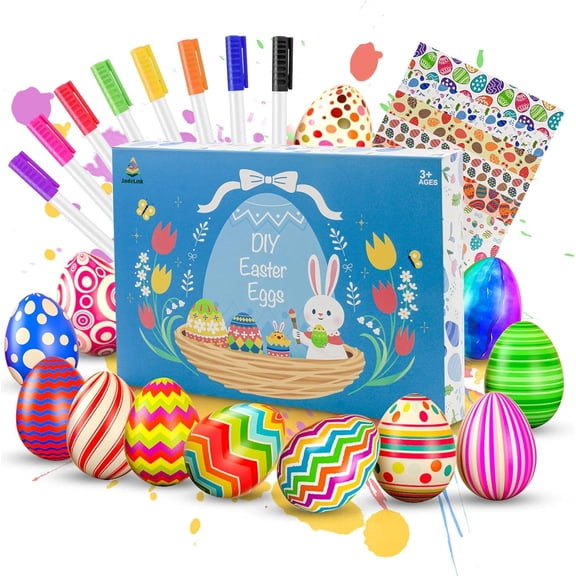 Easter Egg Decorating Kit, 20 Pieces Kinder Easter Eggs to Decorate, White Plastic Easter Eggs for Indoor and Outdoor Decoration