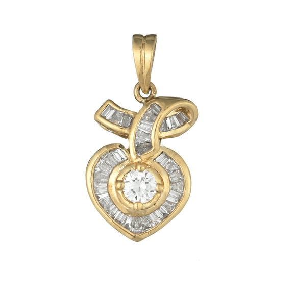 18K Yellow Gold Fancy Ladies Pendant Heart with Diamonds 1.28 ct.t.w