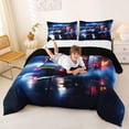 thumbnail image 3 of Castle Fairy Neon Fire Truck Queen Comforter Set 3pcs for Boys, Night City Art Bedding Comforter Set for Bedroom, Scarlet Navy,Black Reversible, 3 of 6