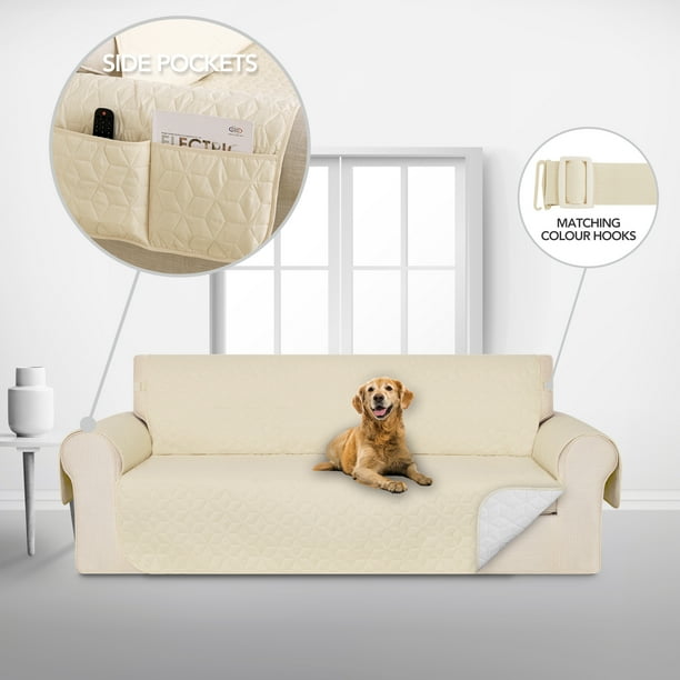 Deconovo Funda de sofá impermeable, 1 unidad, beige, 172 cm de ancho x 190 cm de largo, reversible, con 3 cojines, para mascotas y niños