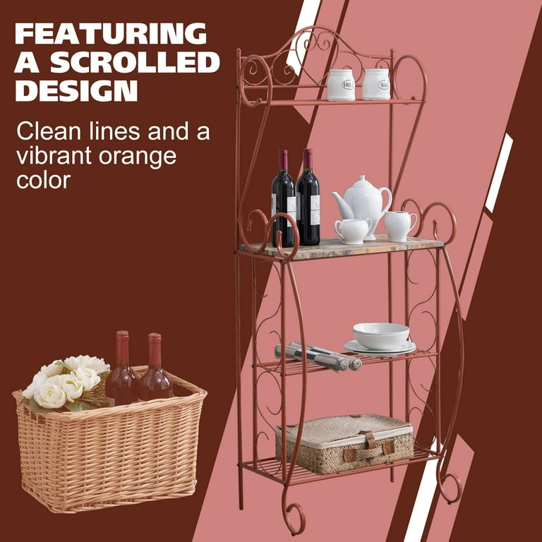 Kings Brand Furniture Scrolling Metal Kitchen Storage Bakers Rack Tile Center Shelf Orange