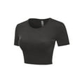 thumbnail image 2 of Women Rib Casual Slim Fit Short Sleeve Crew Neck Basic Crop T Shirt Top, 2 of 5
