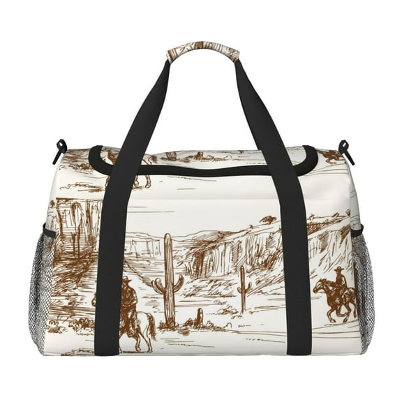 Rateoe Western Desert Cowboys Pattern Gym Bag for Women, Duffle Bag for Travel with Wet Pocket, Carry on Weekender Bags for Women, Water Resistant Travel Bag Duffel Bag