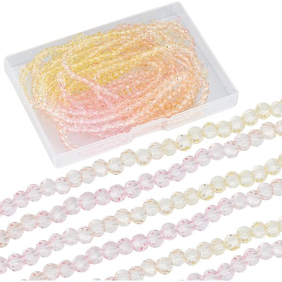 10 Strands Transparent Gradient Color Glass Beads Strands Segmented Multi-color Beads Faceted Round Pink 4~4.5mm Hole: 1mm about 90~95pcs/strand 13.98 inch(35.5cm)