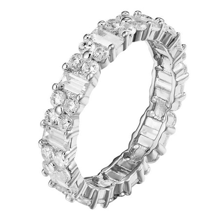 Sterling Silver Solitaire Eternity Ring Engagement Wedding Band Bridal Womens