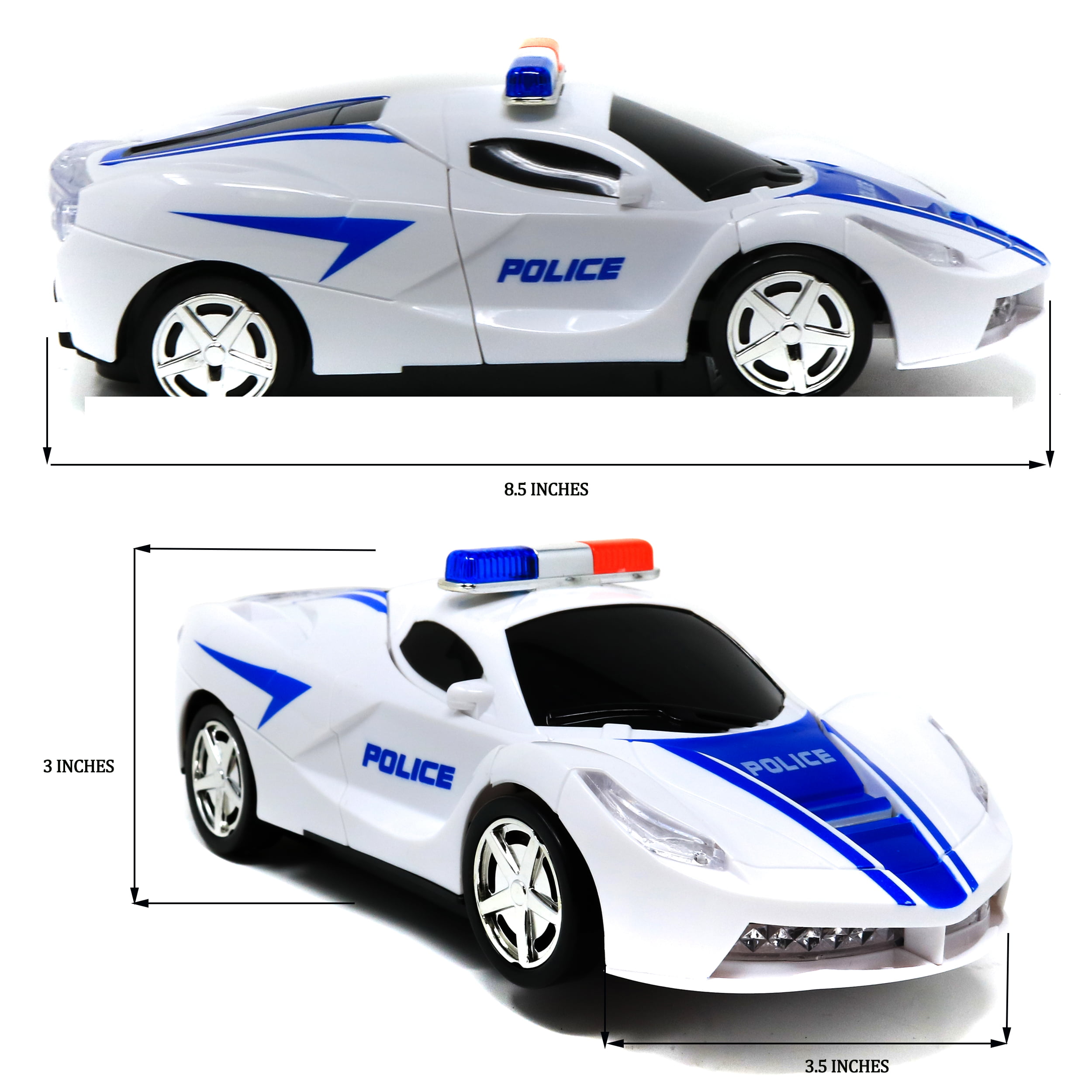 Comes with Lights and Sounds Great Gift Idea Toytykes Robot Police Car from Police Car to Robot and Vice Versa Bump and Go Action 