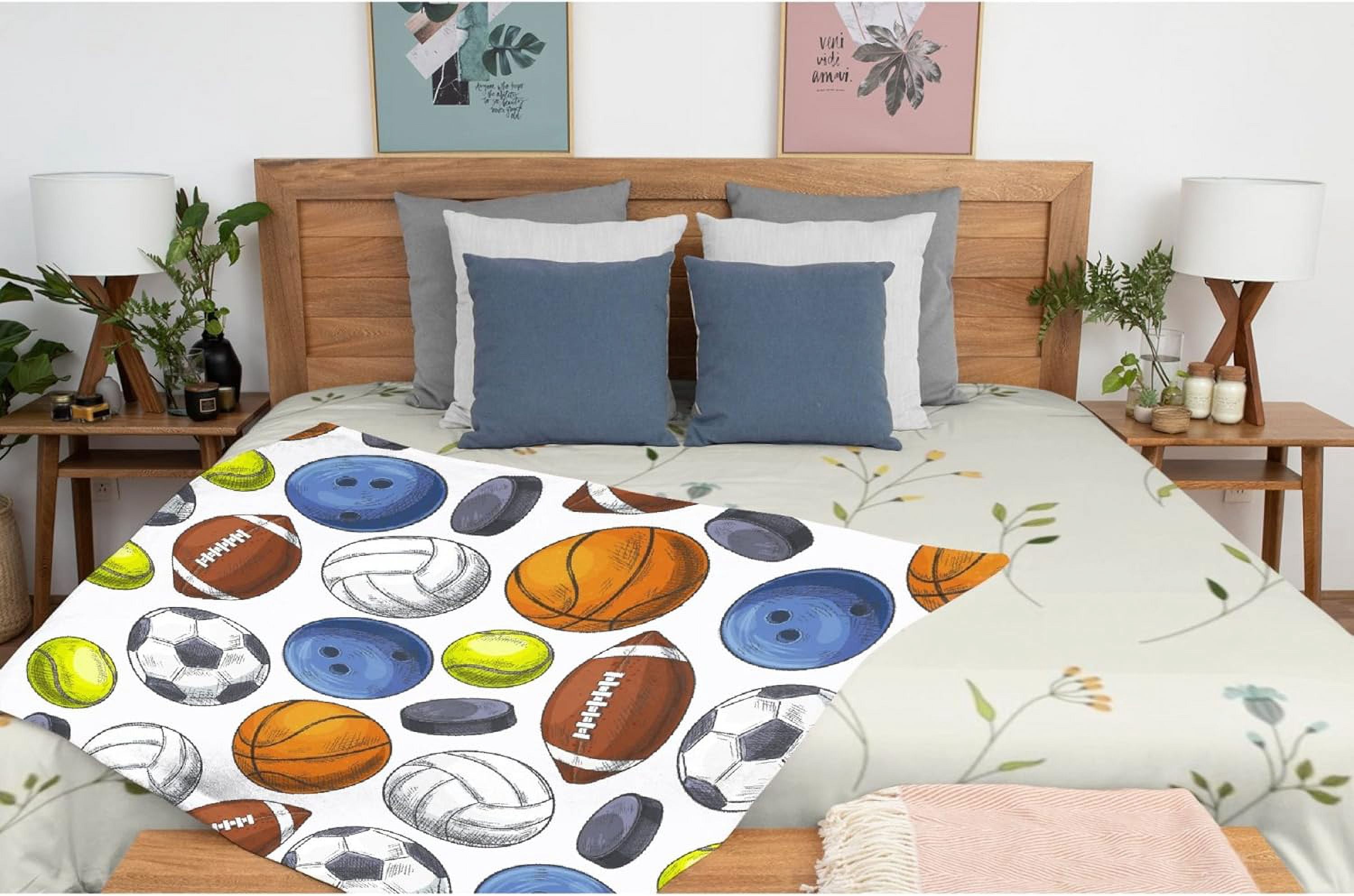 Football Basketball Baseball Sports Super Fan Blanket Gifts Plush Fuzzy Cozy Soft Lightweight Blankets for Couch Air-Conditioning Quilts Decor Blanket for Chirstmas Birthday 80"x60" for Adults