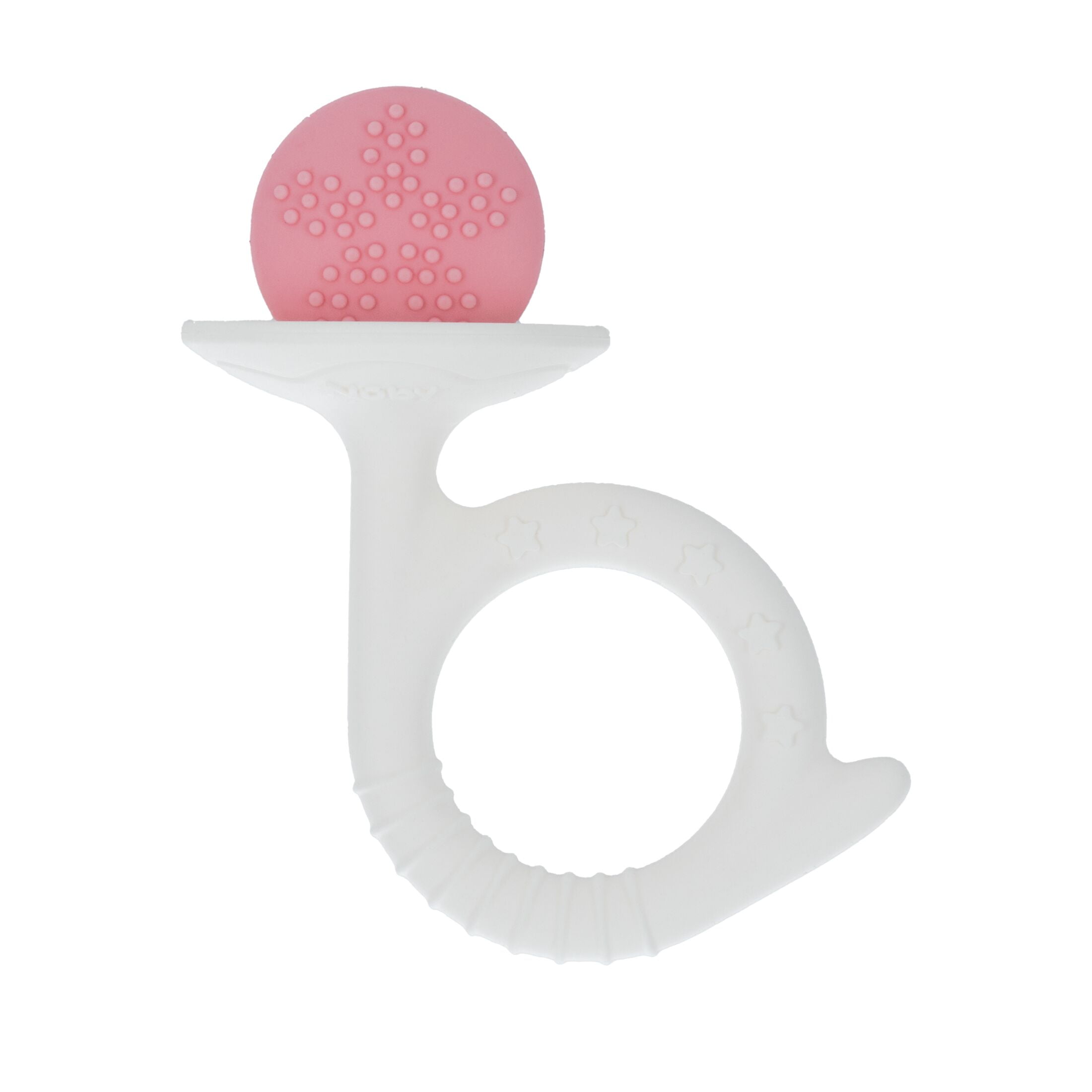 Nuby 2pk Silicone Fun Teether, Chick & Tuba Teether, Pink & Purple