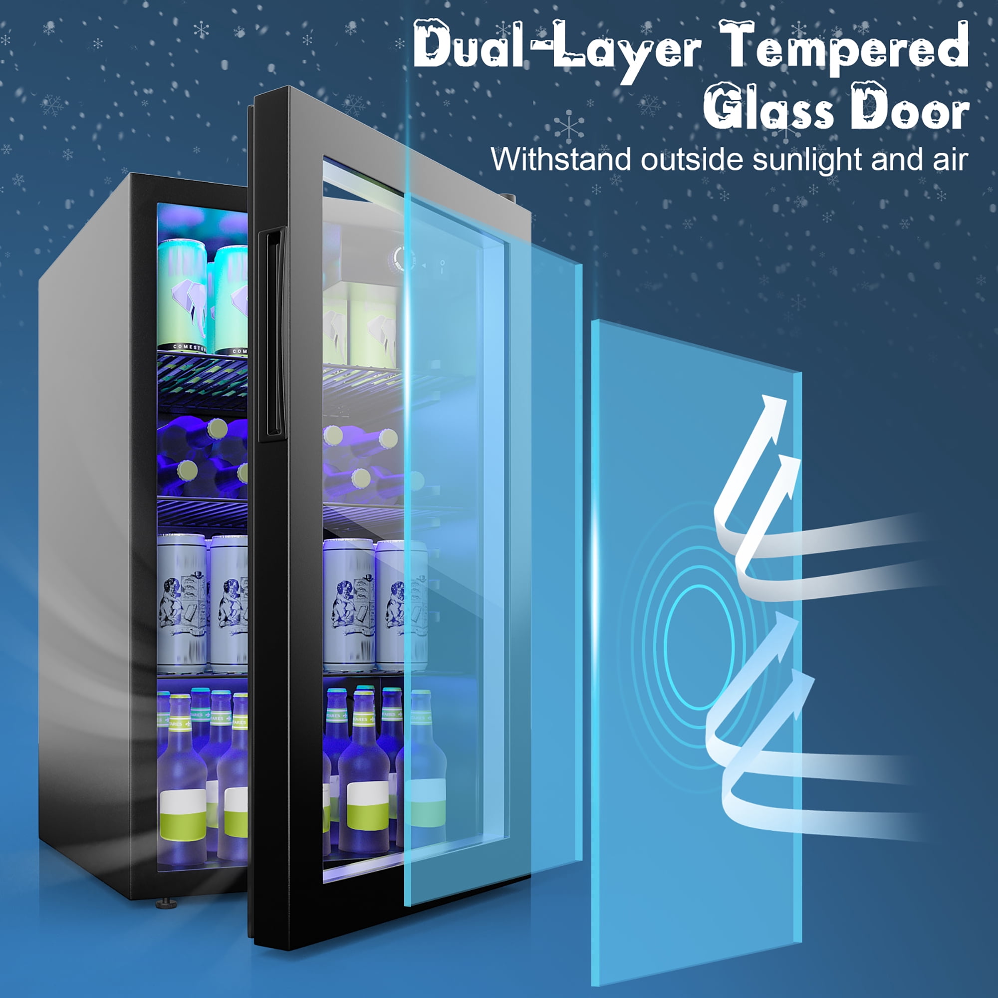 Goplus 120 Can Beverage Refrigerator Beer Wine Soda Drink Cooler Mini Fridge