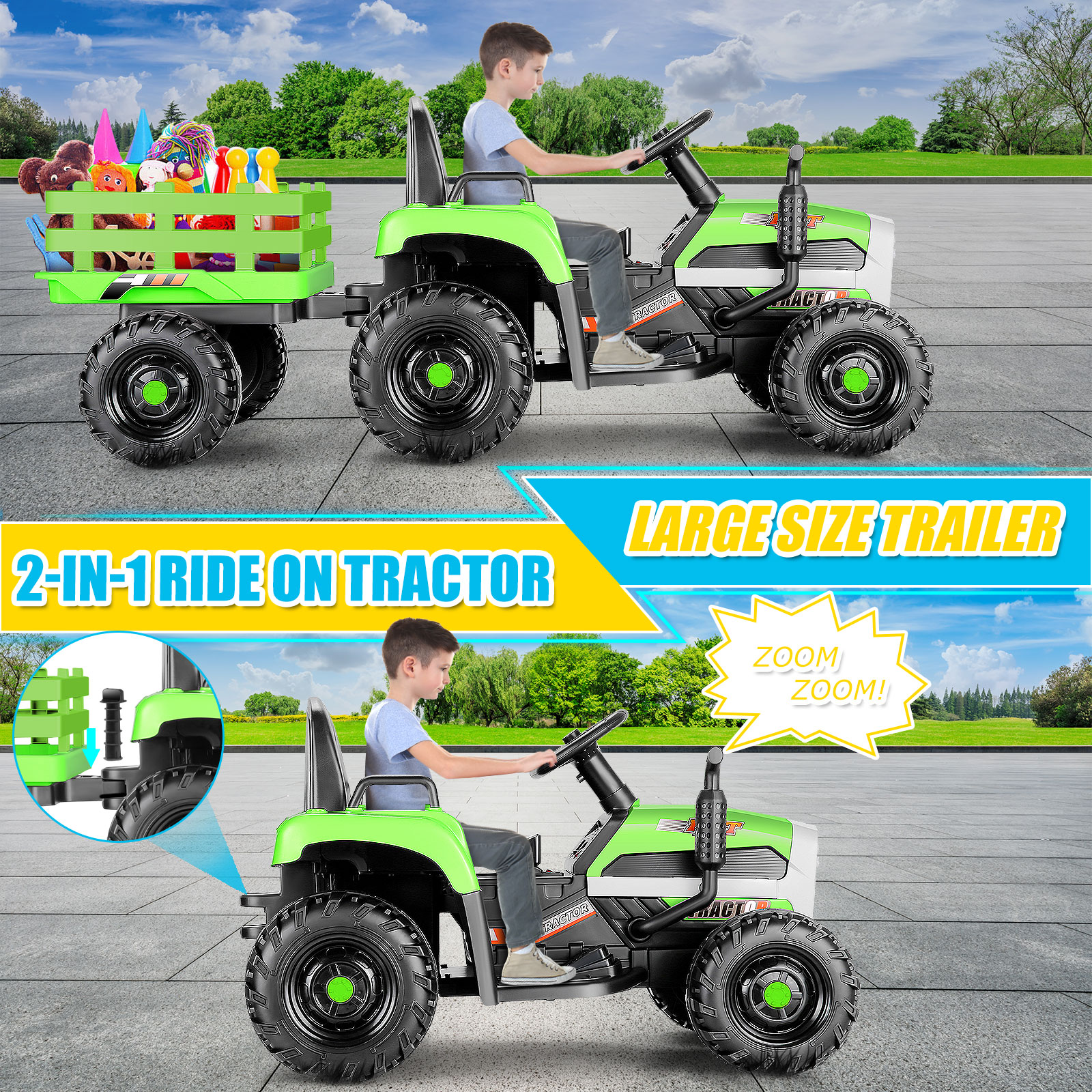 Funcid 12V Ride on toys Ride on Cars with Remote Control, Electric Car 2*100W Powerful Ride on UTV w/ Bluetooth, Battery Indicator, Knob Volume Control, Spring Suspension, Black