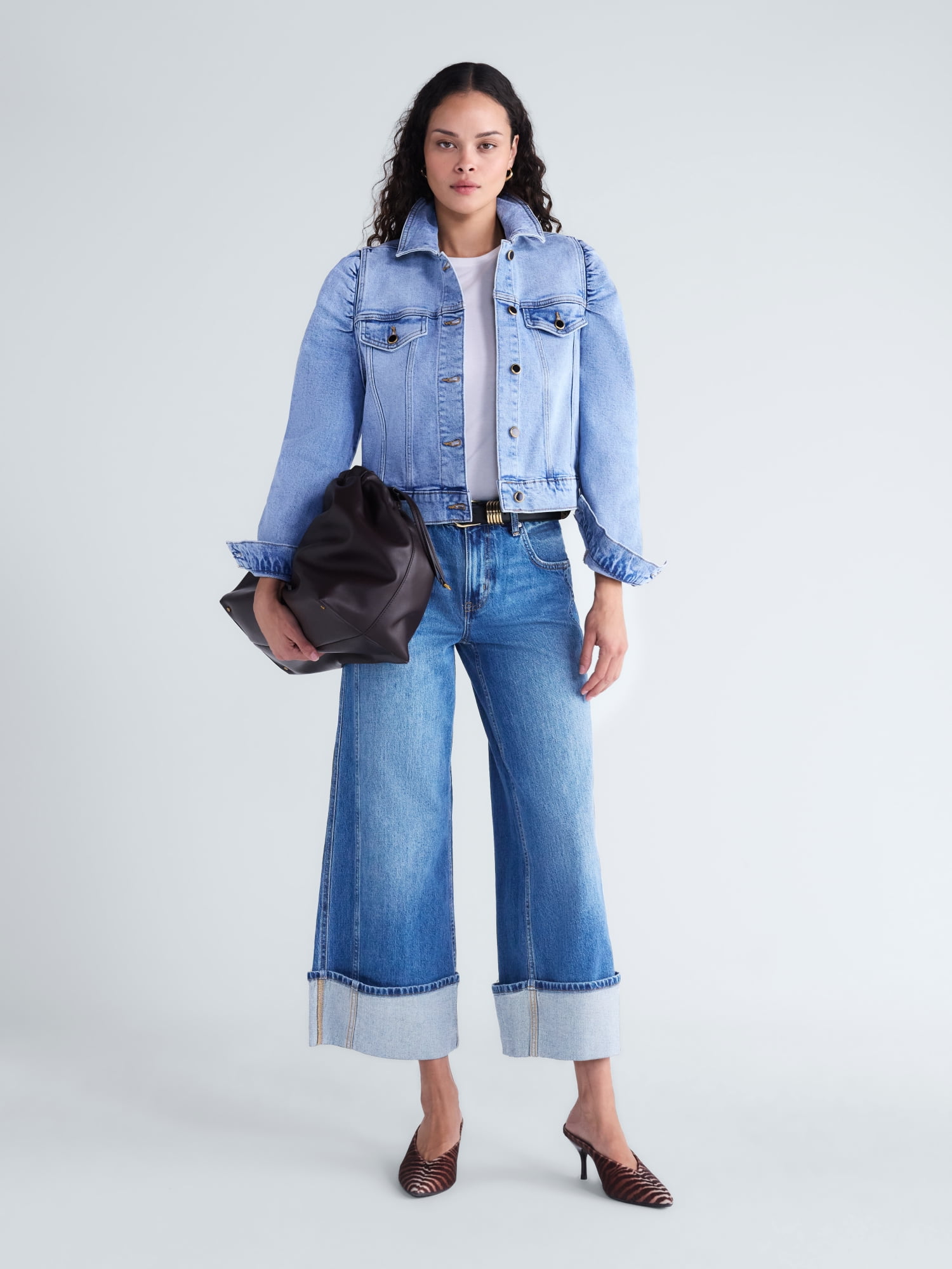 Scoop Women’s Denim Trucker Jacket with Puff Sleeves, Sizes XS-XXL