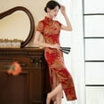 thumbnail image 2 of CENL Women Chinese Cheongsam Faux Silk Stain Dress Oriental Ball Gown Long Qipao, 2 of 9