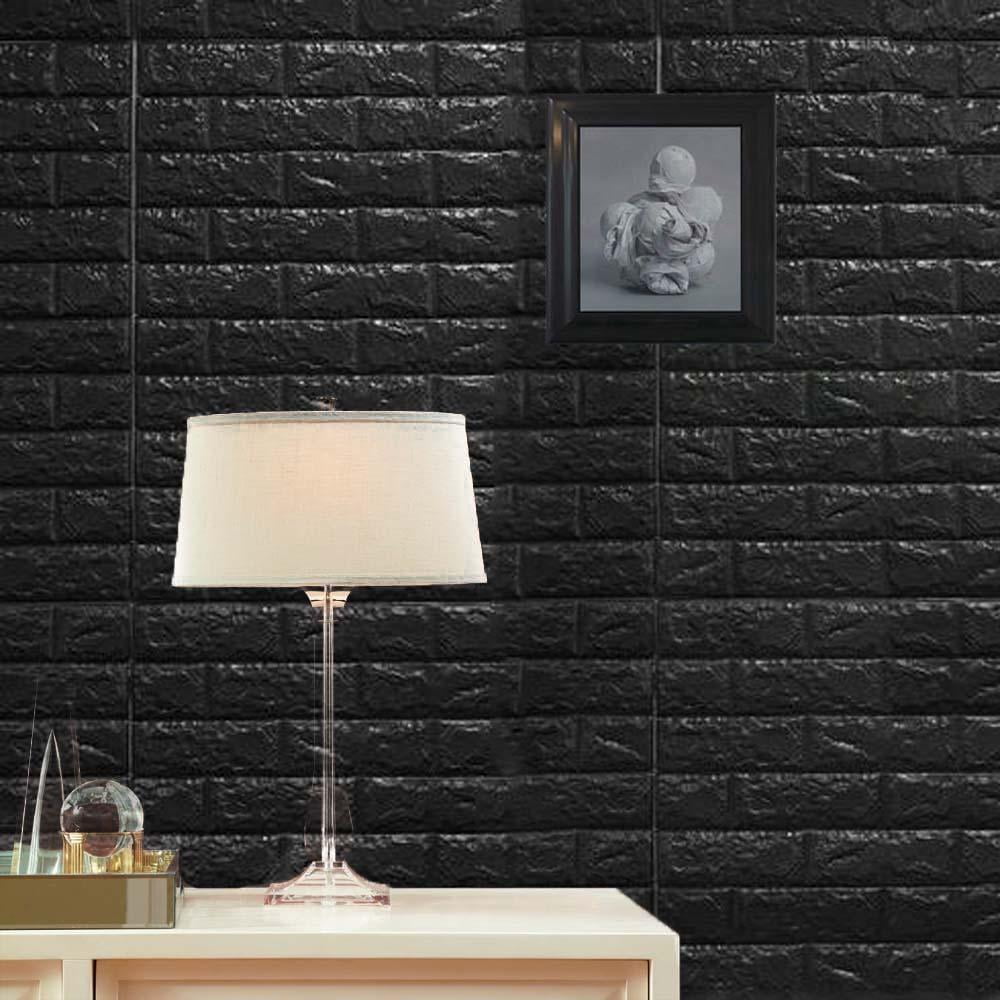 Black 3D Tile Brick Wall Sticker Self-adhesive Waterproof Foam Panel 60*30cm GP