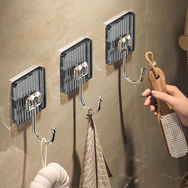 Ganchos adhesivos resistentes sin agujeros | Ganchos de pared sin taladro con gancho giratorio de 180° | PET y acero inoxidable | Blanco, gris, café y verde | 10 x 6 x 3 cm