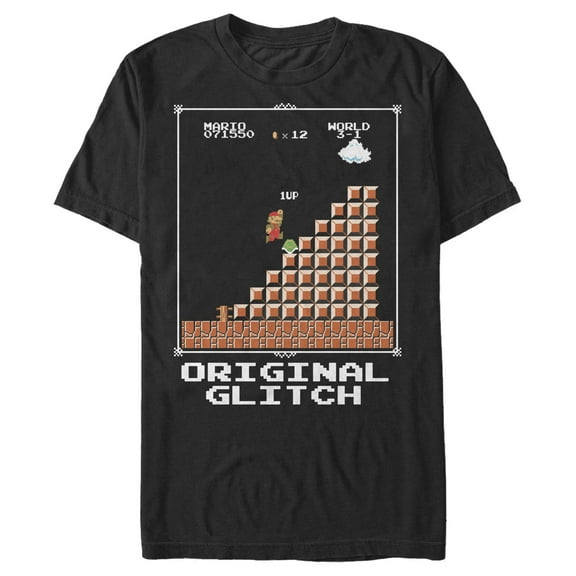 Men's Nintendo Super Mario 8-Bit NES Original Glitch Graphic Tee Black Small