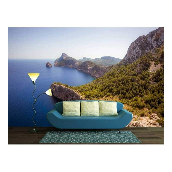 wall26 - Wonderful Landscape with Deep Blue Ocean and Mountain - Removable Wall Mural | Self-Adhesive Large Wallpaper - 66x96 inches