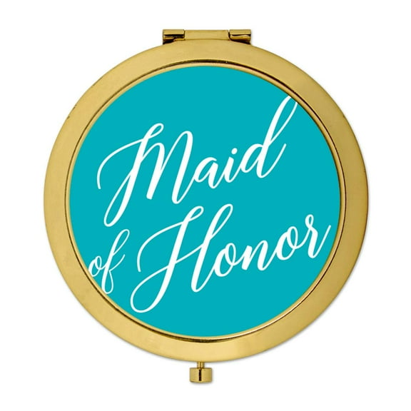 Koyal Wholesale Gold Compact Mirror Maid of Honor Wedding Gift, Aqua Turquoise, 1-Pack