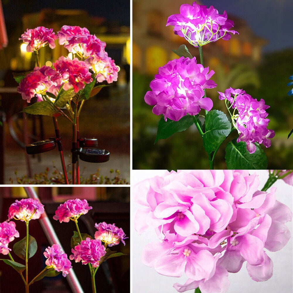 2 Pack 3 Head Hydrangea Solar Garden Stake Lights Outdoor Waterproof Solar Powered Decorative Lights for Patio, Courtyard, Garden Lawn (White)