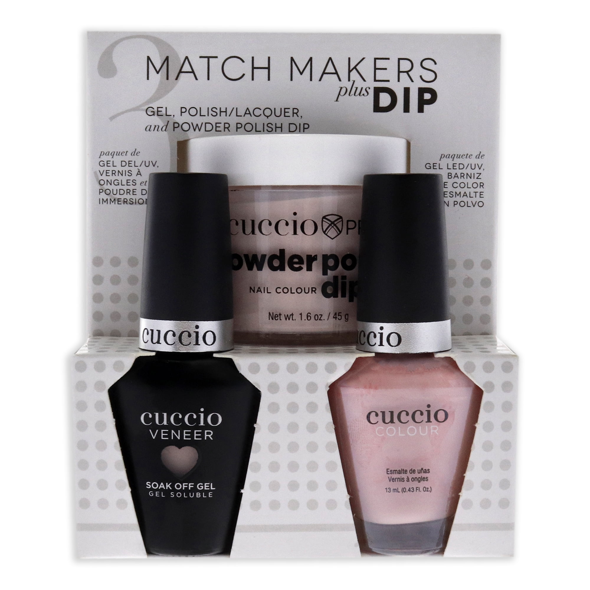 Match Makers Plus Dip - Pier Pressure by Cuccio Colour for Women - 3 Pc 1.6oz Pro Powder Polish Dip System, 0.44oz Veneer Soak Off Gel, 0.43oz Colour Nail Polish
