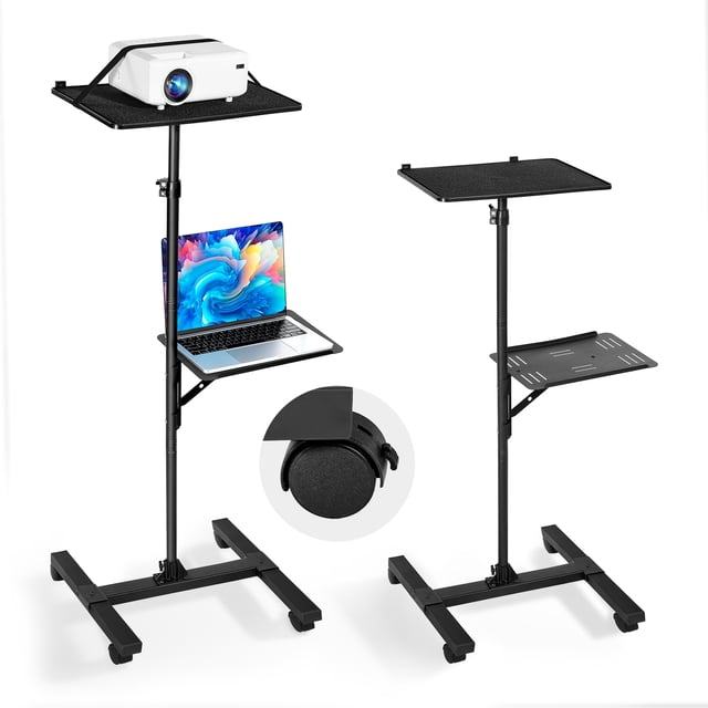 VEVOR Support de Projecteur, Support de Sol pour Ordinateur Portable à 2 Étagères, Table de Support de Projecteur avec Hauteur Réglable de 33,86 à 53,54 Pouces, Cadre I-Beam pour Projecteurs Trépied pour Réunions, Films en Plein Air, Support de Vidéo