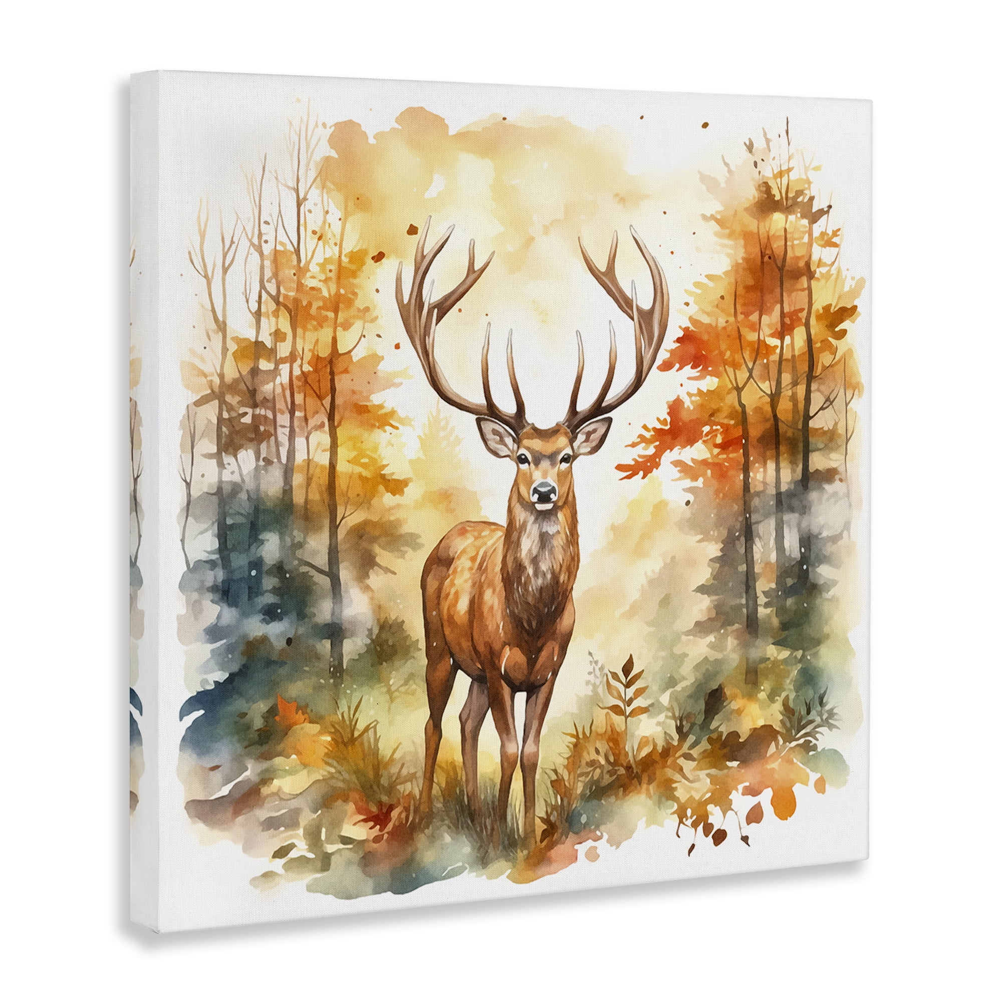 Stupell Industries Autumn Forest Stag Landscape Painting Gallery Wrapped Canvas Art Print Wall Art, 36 x 36