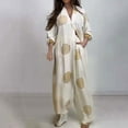 thumbnail image 3 of Fesfesfes Women's Patchwork Two-Piece Set Casual Turndown Collar Roll-Up Long Sleeve Full-Length Shirt Loose Long Pants for Casual Wear(Beige#2,XL), 3 of 8