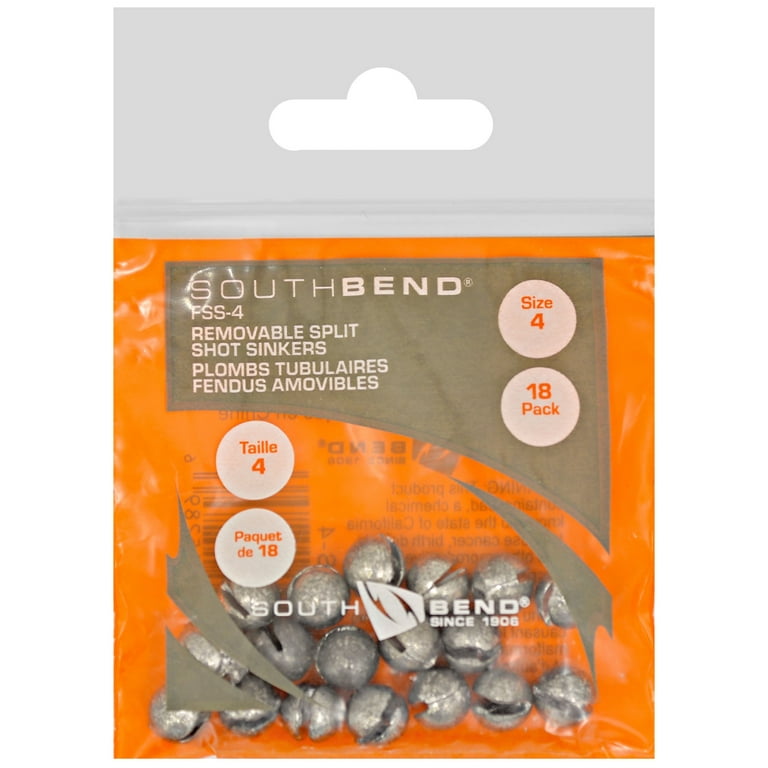 South Bend Removable Split Shot Sinker Fishing Weights Terminal Tackle, #4,  18-pack 
