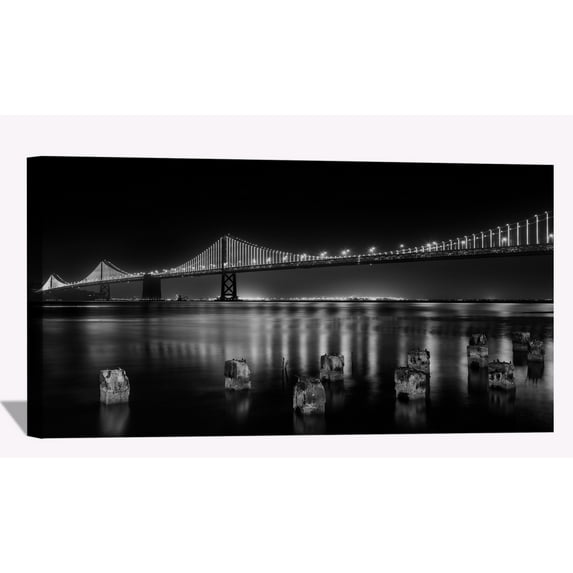 San Francisco Bay Bridge At Night Wall Art City Skyline Picture Canvas Art Downtown Night Framed Painting Wall Decor For Home Office Bedroom Livingroom Ready to Hang