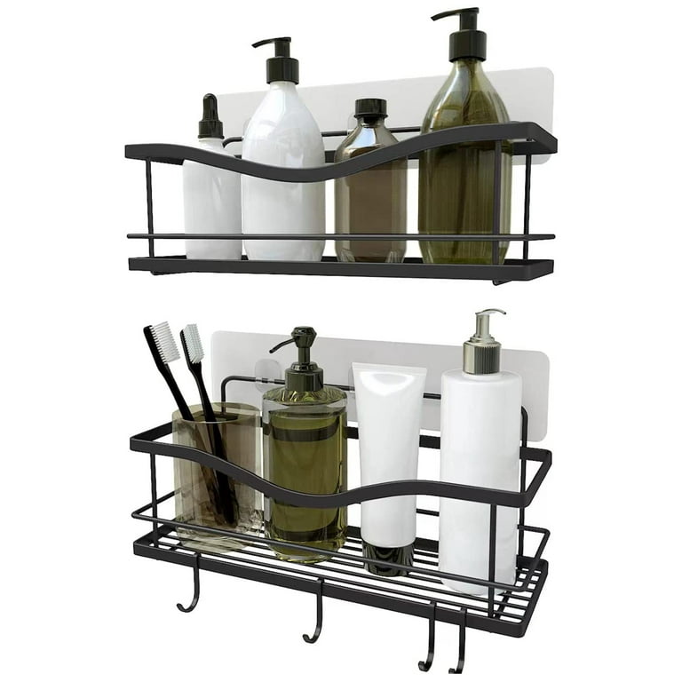 KINCMAX Shower Shelf for Inside Shower 2-Pack - Self Adhesive Kitchen  Organizer w/ 4 Hooks - Large Capacity No Drill Bathroom Caddy Shelves 
