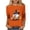 #0134-Orange, variant on Uootdi Halloween Graphic Tees Crew Neck 3/4 Sleeve Crown Black Cat Bat Dead Tree Full Graphic Print Holiday Tops for Women Relaxed Fit Pumpkin Patch Visits Soft Womens Shirts Gift