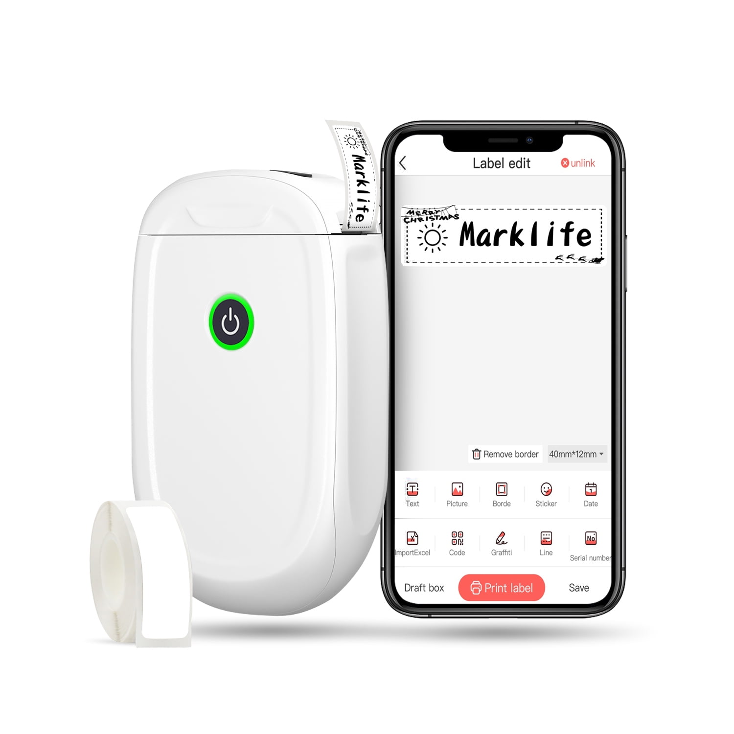 MARKLIFE P11 Pink Thermal Label Makers, Wireless Label Printer, Portable  Label Maker Machine Compatible With IOS & Android, With 1 Roll 12mm×40 Mm  Label White Tape