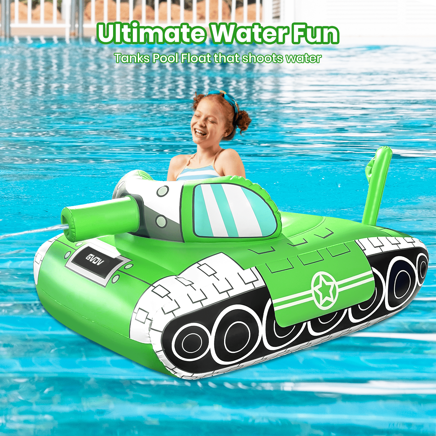 GVDV Inflatable Tank Pool Float for Adults & Kids, 61" x 44" Ride-On Float with Water Squirt Guns, Ideal for Summer Beach & Pool Party Water Battle Games