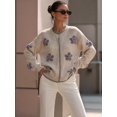 thumbnail image 6 of Women 3D Floral Applique Pearl Button Scalloped Trim Crew Neck Knit Cardigan Rice Color L, 6 of 9