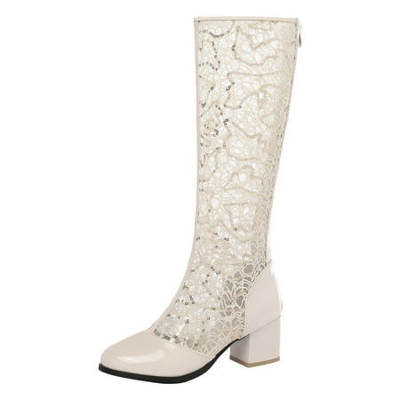 

eileial Women s Embroider Cowgirl Boots Snip Toe Slip On Bridal Floral Cowboy Boots Casual Mid Calf Western Boots Beige 7