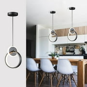 ADISUN Modern Led Pendant Lights Island Lights Fixture, Adjustable Chandeliers 24W Creative Round Lamp, Black