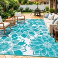 thumbnail image 2 of Findosom Outdoor Rug 8'x10' Reversible Waterproof Outdoor Patio Rug Mat Plastic Straw Rug Outdoor Area Rug Patio Camping Rug for RV Picnic Balcony Backyard Beach Outdoor Decor,Teal, 2 of 9