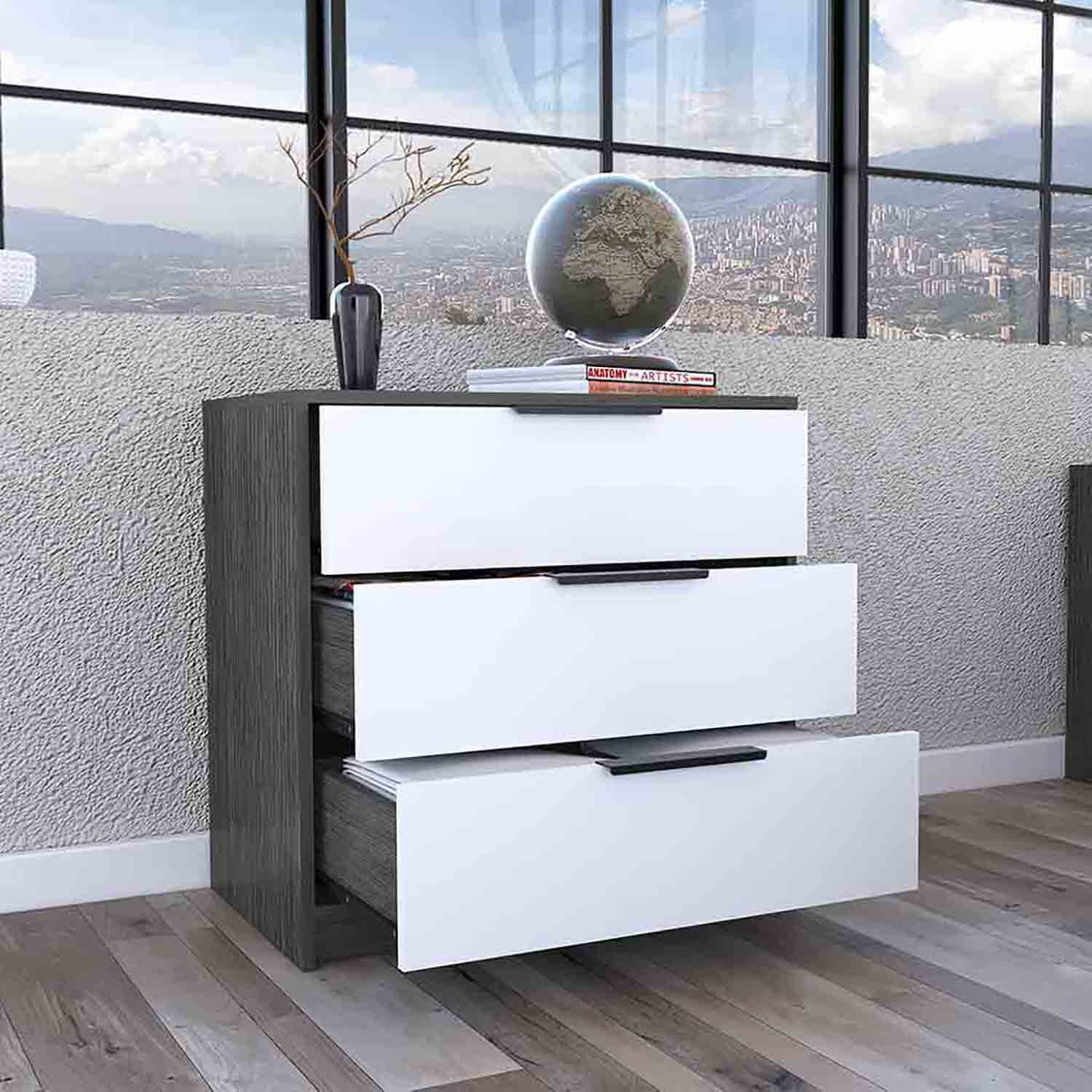 Kadyn 27" 3 Drawers Dresser, Chest of Drawers for Living Room, Gray Particle Board Nightstand Kadyn 27" 3 Drawers Dresser, Chest of Drawers for Living Room, Gray Particle Board Nightstand