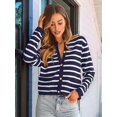 thumbnail image 5 of Women'S Lightweights Button Down Long Sleeve Casual Crew Neck Soft Knit Cardigan Sweater Tops Navy Blue & White M, 5 of 9