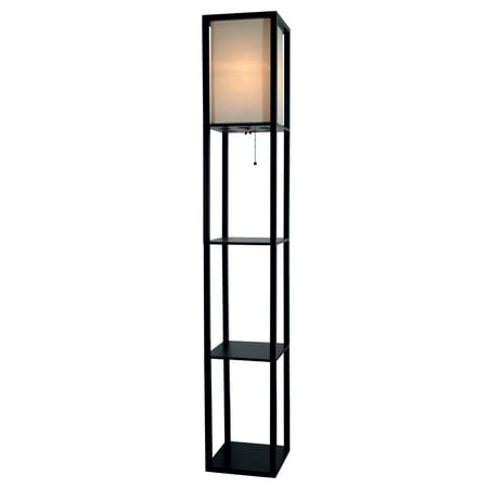 Black Accent Light - Light Accents Wooden Floor Lamp with White Linen Shade Floor Lamp (Black)