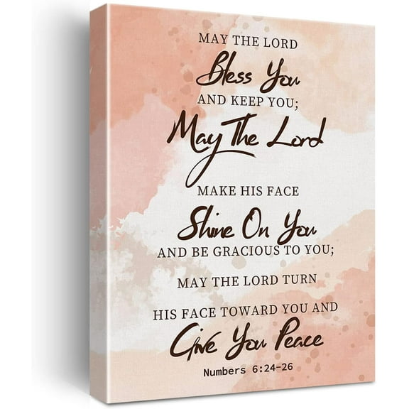 Watercolor Christian Wall Art May the Lord Bless You and Keep You Canvas Print Inspirational Framed Scripture Artwork Painting for Home Wall & Tabletop Decor