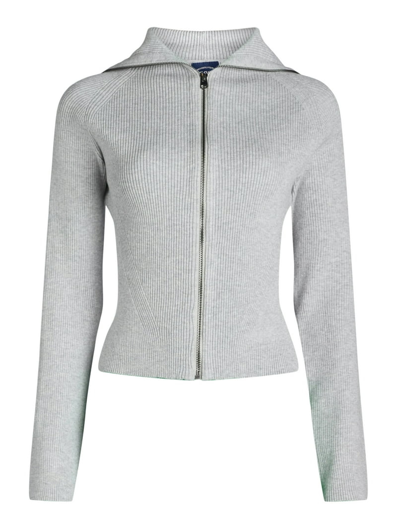 Scoop Ribbed Zip Front Cardigan Sweater - XS-XXL - Walmart.com