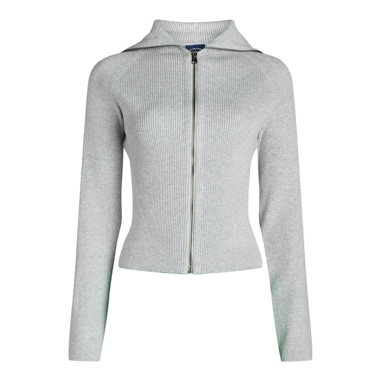 Scoop Ribbed Zip Front Cardigan Sweater - XS-XXL - Walmart.com