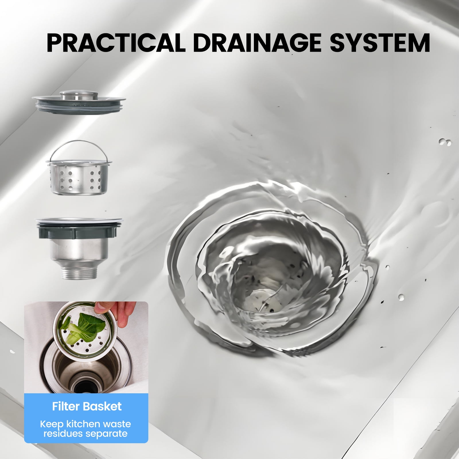 Stainless Steel Utility Sink, with Faucet, Legs, Cold and Hot Water Pipe, Heavy-Duty, Easy to Clean, for Laundry, Kitchen, Garage, Outdoor, Garden