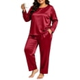 thumbnail image 4 of Maplenight Women's Satin Pajama Set Plus Size Lounge Set Crew Neck Long Sleeve Top & Long Pants 2 Piece Silk Sleepwear Loungewear, 4 of 6