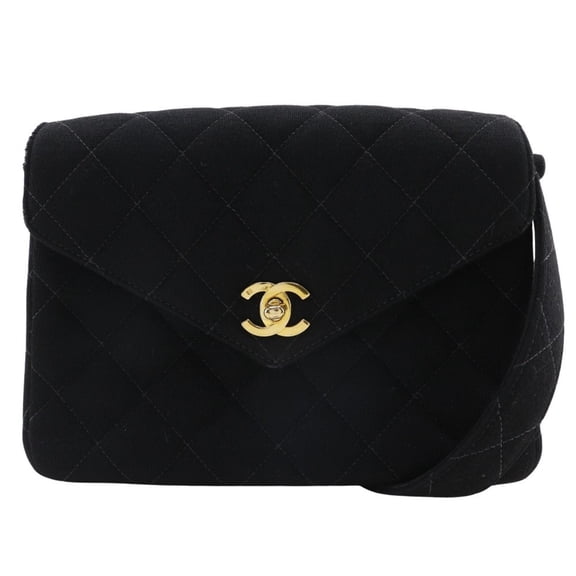 Pre-Owned CHANEL Matelasse Shoulder Bag Coco Mark Cotton Black Turn Lock Women's (Good)