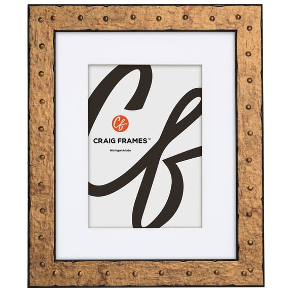 Craig Frames Rivet, 20x20 Picture Frame Matted for a 16x16 Photo, Tarnished Gold